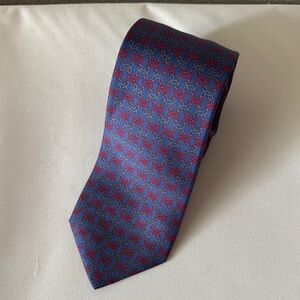 Hermes Blue and Red Patterned silk Tie